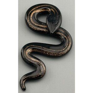 Vintage Art Glass Snake Pendant Dark Brown Gold Fleck 2 1/4" Unsigned